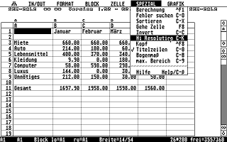 GEM-Calc atari screenshot